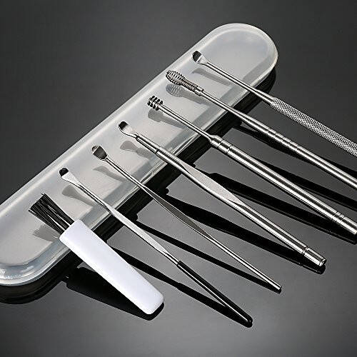 7 Pcs Ear Pick Earwax Removal Kit, BetyBedy Ear Cleansing Tool Set, Ear Curette Ear Wax Remover Tool with Cleaning Brush and Storage Box, Sliver - 6