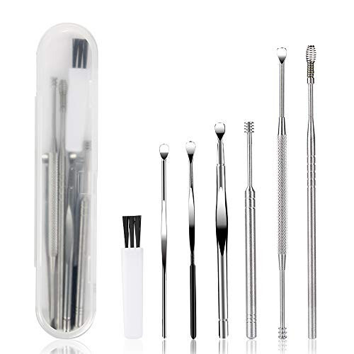 7 Pcs Ear Pick Earwax Removal Kit, BetyBedy Ear Cleansing Tool Set, Ear Curette Ear Wax Remover Tool with Cleaning Brush and Storage Box, Sliver - 1