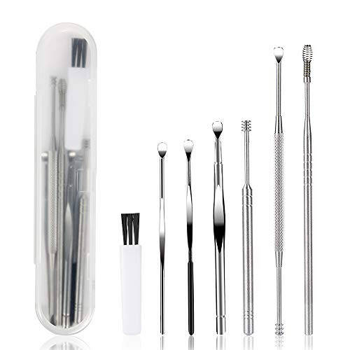 7 Pcs Ear Pick Earwax Removal Kit, BetyBedy Ear Cleansing Tool Set, Ear Curette Ear Wax Remover Tool with Cleaning Brush and Storage Box, Sliver - 1