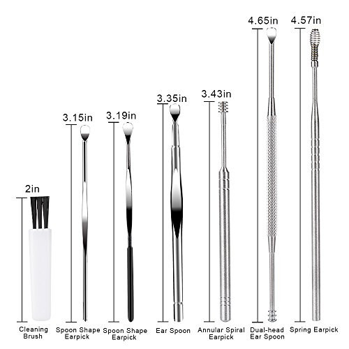 7 Pcs Ear Pick Earwax Removal Kit, BetyBedy Ear Cleansing Tool Set, Ear Curette Ear Wax Remover Tool with Cleaning Brush and Storage Box, Sliver - 2