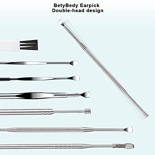 7 Pcs Ear Pick Earwax Removal Kit, BetyBedy Ear Cleansing Tool Set, Ear Curette Ear Wax Remover Tool with Cleaning Brush and Storage Box, Sliver - 3