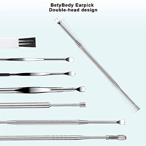 7 Pcs Ear Pick Earwax Removal Kit, BetyBedy Ear Cleansing Tool Set, Ear Curette Ear Wax Remover Tool with Cleaning Brush and Storage Box, Sliver - 3