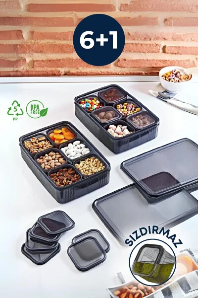 7 Piece Airtight Leakproof Storage Container - Breakfast Picnic Set Smoked - Freezer and Microwave - GRİMOR LIFE