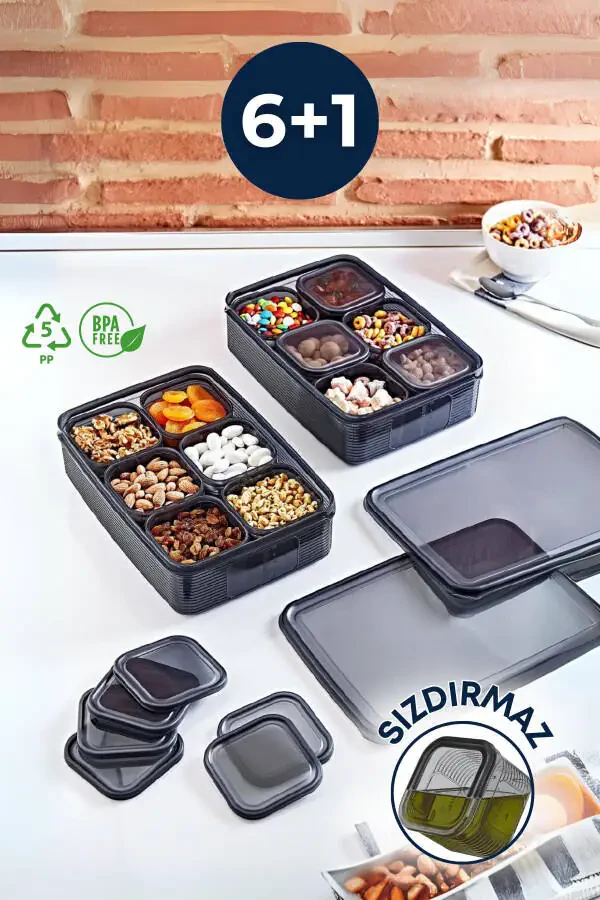 7 Piece Airtight Leakproof Storage Container - Breakfast Picnic Set Smoked - Freezer and Microwave - 1