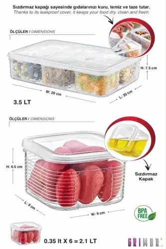 7 Piece Airtight Leakproof Storage Container Set - Breakfast Picnic Set - Freezer and Microwave Safe - 5