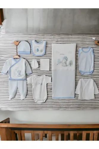 7-PIECE LARGE BIRTH SET (10-PIECE HOSPITAL OUTFIT, BAG, CARRYCOT, SWADDLE, BLANKET, CLOTH AND SOCK SET)-BEIGE - 2