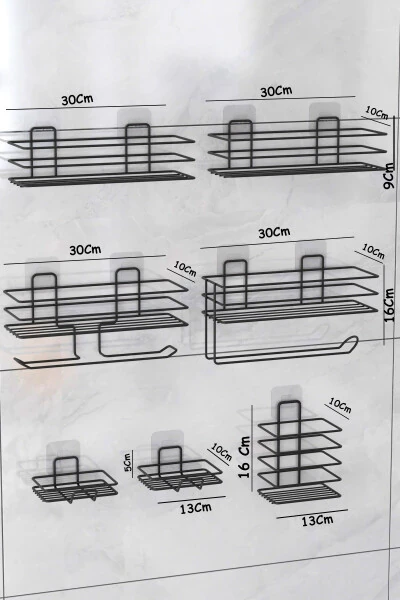 7 Piece Self Adhesive Full Bathroom Set Shower Shelf Towel Rail - 6