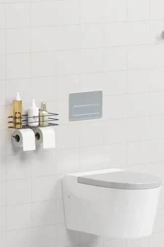 7 Piece Self Adhesive Full Bathroom Set Shower Shelf Towel Rail - 1
