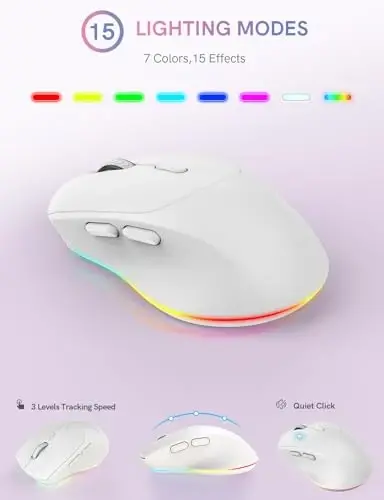 Wireless Keyboard and Mouse Combo with 7 Colored Backlits, Wrist Rest, Rechargeable Ergonomic Keyboard with Phone Holder, Silent Lighted Full Size Combo for Windows, Mac, PC, Laptop-Trueque (White) - 7