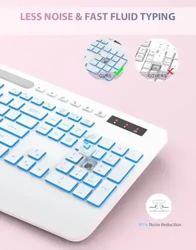 Trueque Wireless Keyboard with 7 Colored Backlits, Phone Holder, Wrist Rest, Rechargeable Ergonomic Keyboard with Silent Light Up Keys, Cordless Computer Keyboard for Windows, Mac, Laptop - (White) - 5
