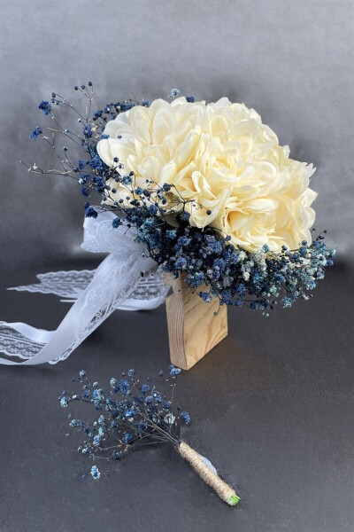 7 Star Bridal Bouquet with Blue Satin Ribbon - 24