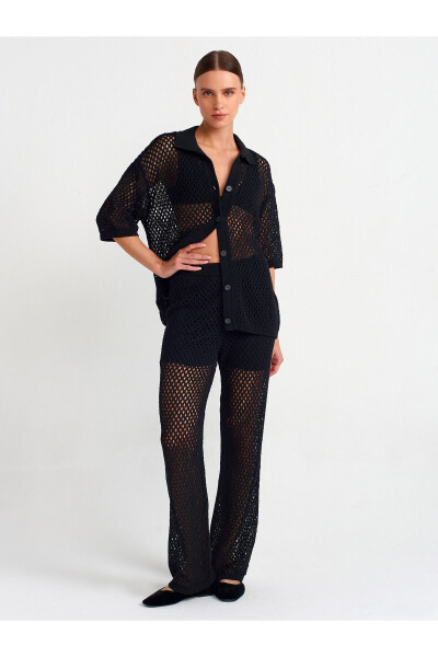 70159 Lace Trimmed Knit Trousers - Black - DILVIN