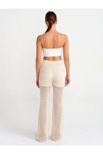 70159 Lace-Trimmed Lined Knit Trousers - Ecru - Dilvin (1)