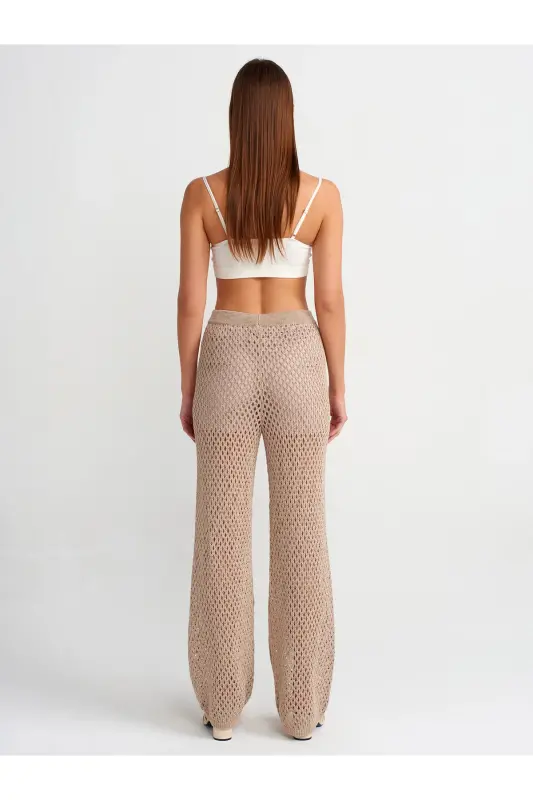 70159 Openwork Lined Knitted Trousers-Beige-Beige - 2