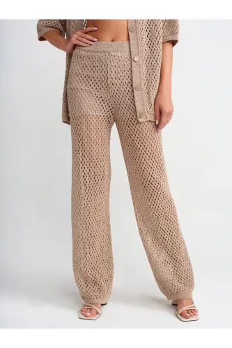70159 Openwork Lined Knitted Trousers-Beige-Beige - 3