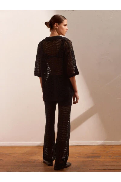 70159 Трикотажные брюки с ажурной отделкой и подкладкой - черный - 12