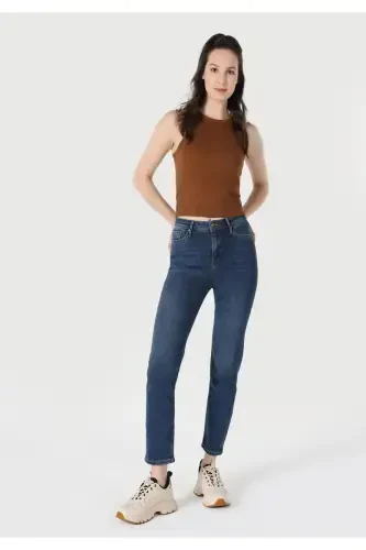 703 Carla Mid Rise Slim Fit Straight Leg Blue Women's Trousers - 3