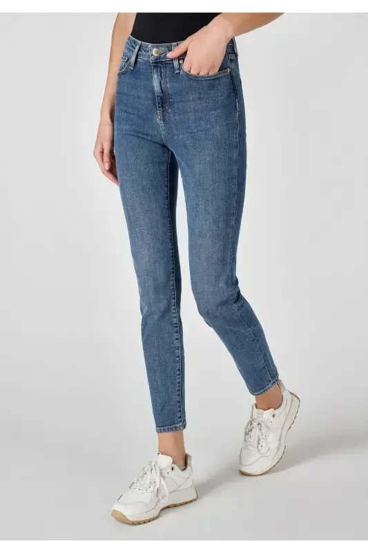 703 Carla Mid-Rise Slim Fit Straight Leg Women's Blue Jeans - 4