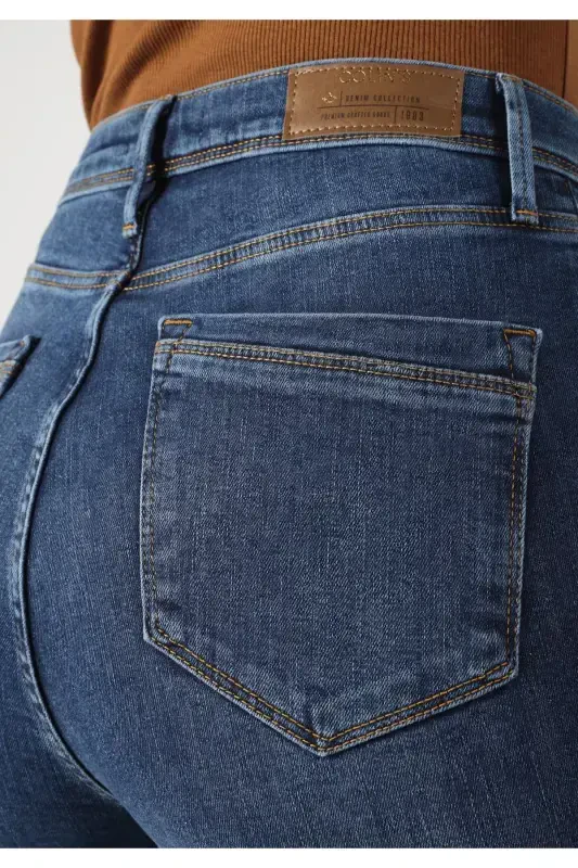 Slim Fit Orta Bel Düz Paça Kadın Denim Jean Pantolon - 6