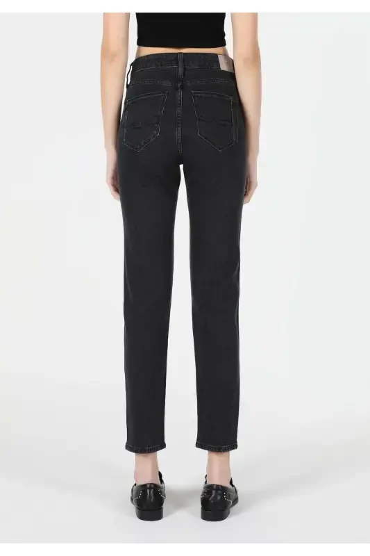 Slim Fit Orta Bel Düz Paça Kadın Siyah Jean Pantolon - 2