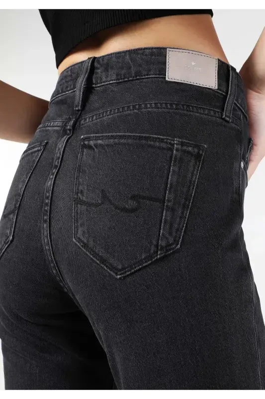 Slim Fit Orta Bel Düz Paça Kadın Siyah Jean Pantolon - 6