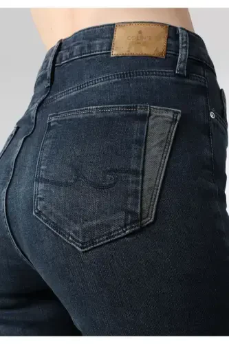 Slim Fit Orta Bel Düz Paça Kadın İndigo Jean Pantolon - 6