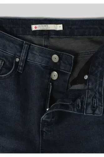 Slim Fit Orta Bel Düz Paça Kadın İndigo Jean Pantolon - 7