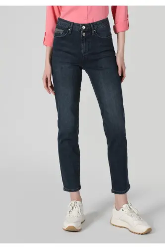 703 Carla Slim Fit Oddiy Bel To'g'ri Oyoqli Ko'k Ayollar Shimini - 3