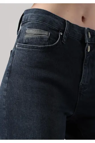 703 Carla Slim Fit Oddiy Bel To'g'ri Oyoqli Ko'k Ayollar Shimini - 5