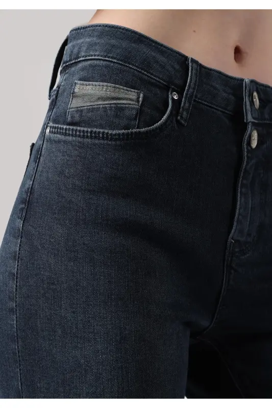 703 Carla Slim Fit Oddiy Bel To'g'ri Oyoqli Ko'k Ayollar Shimini - 5