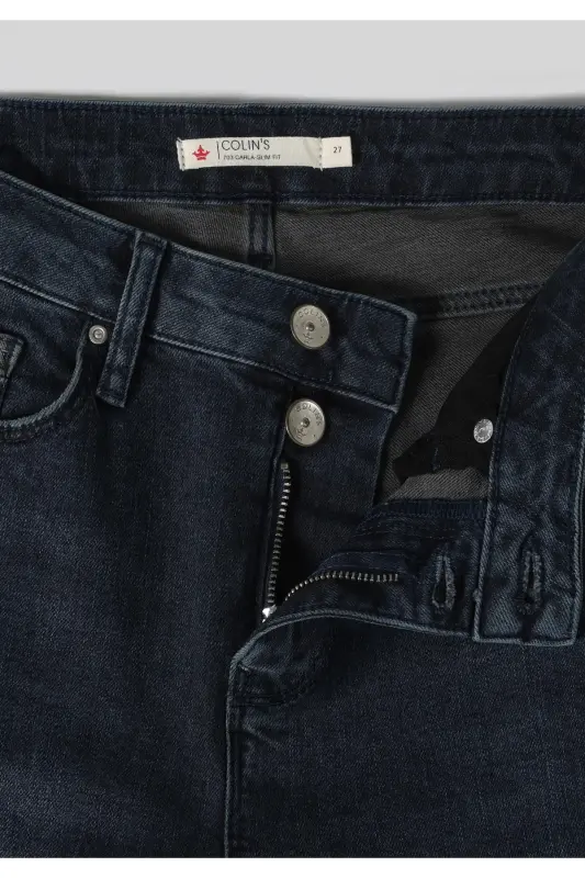 703 Carla Slim Fit Oddiy Bel To'g'ri Oyoqli Ko'k Ayollar Shimini - 7