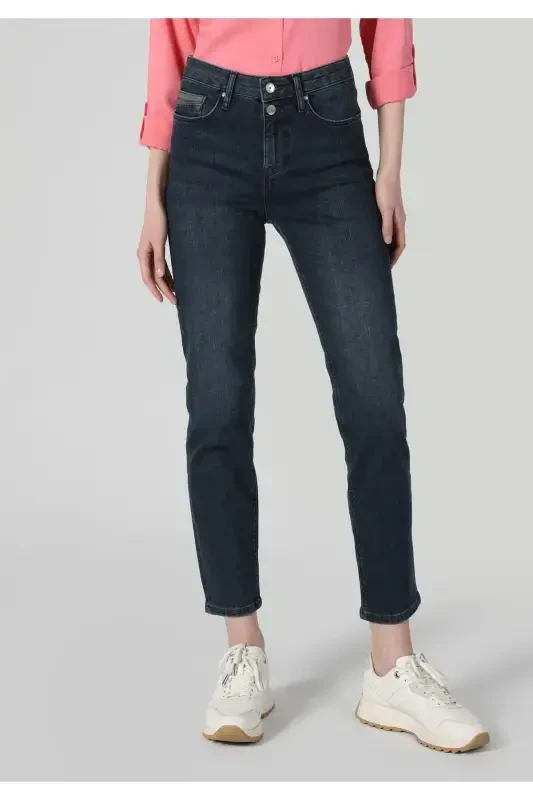 703 Carla Slim Fit Regular Waist Straight Leg Blue Women's Trousers - 3