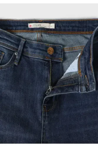 703 Carla Женские брюки синего цвета с зауженным силуэтом и прямыми штанинами - 7