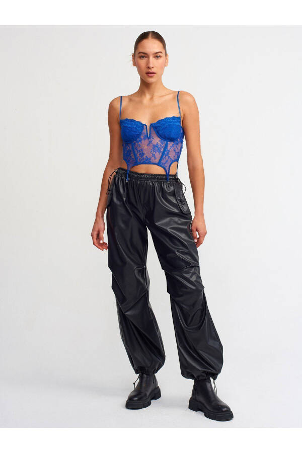 70414 Faux Leather Jogger Pants - Black - 1