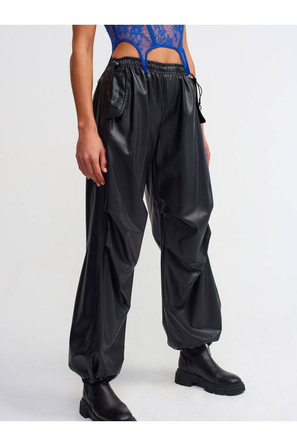 70414 Faux Leather Jogger Pants - Black - 3