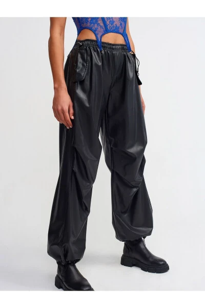 70414 Suni Deri Jogger Pantolon-siyah - 3