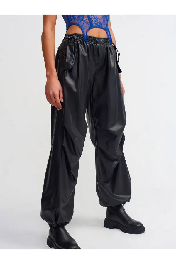 70414 Suni Deri Jogger Pantolon-siyah - 3