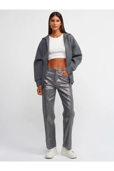 70449 Shiny Straight Pants - Anthracite - DILVIN