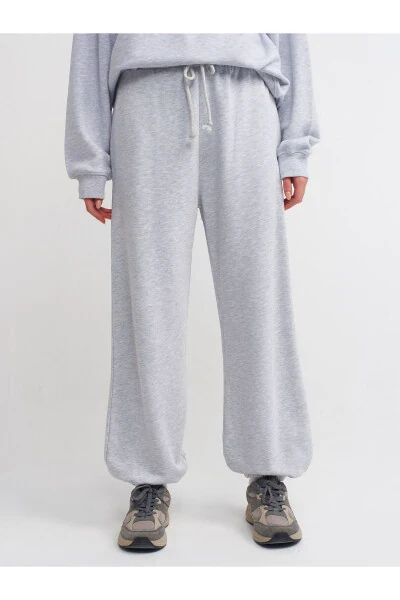 70458 Oddiy Jogger Shimlar - Kulrang Melanj - 4