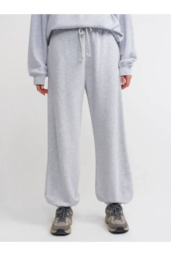 70458 Oddiy Jogger Shimlar - Kulrang Melanj - 4