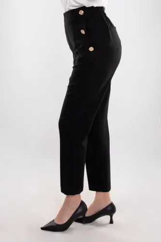 70503 Women's Crepe Pants with Elastic Waist and Gold Buttons - 1