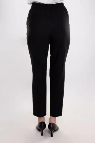 70503 Women's Crepe Pants with Elastic Waist and Gold Buttons - AYHAN (1)