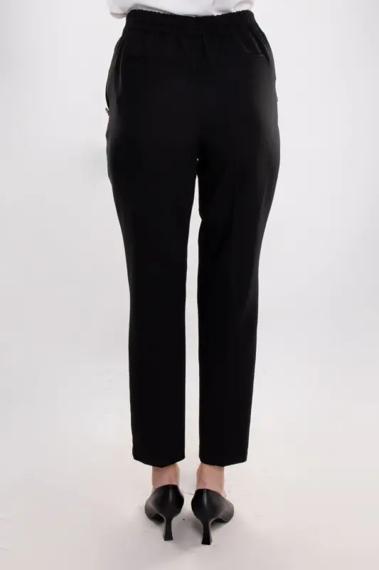 70503 Women's Crepe Pants with Elastic Waist and Gold Buttons - 2
