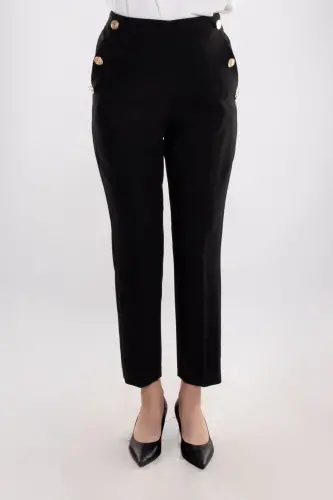 70503 Women's Crepe Pants with Elastic Waist and Gold Buttons - 5