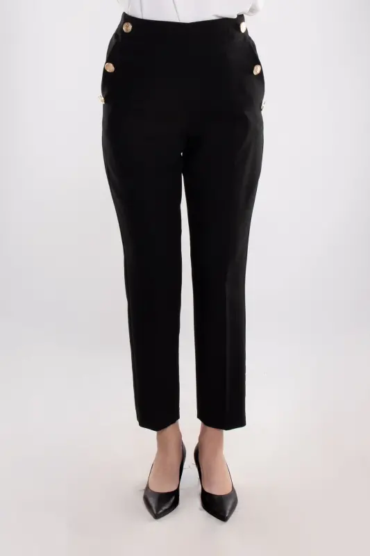 70503 Women's Crepe Pants with Elastic Waist and Gold Buttons - 5