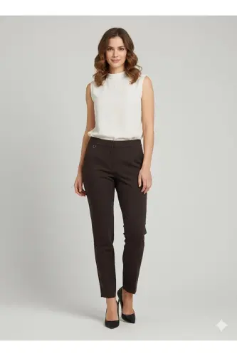 70593 Kadın Pantolon-Kahverengi 