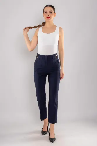 70609 Pleated Fabric Trousers with Buckle - 2