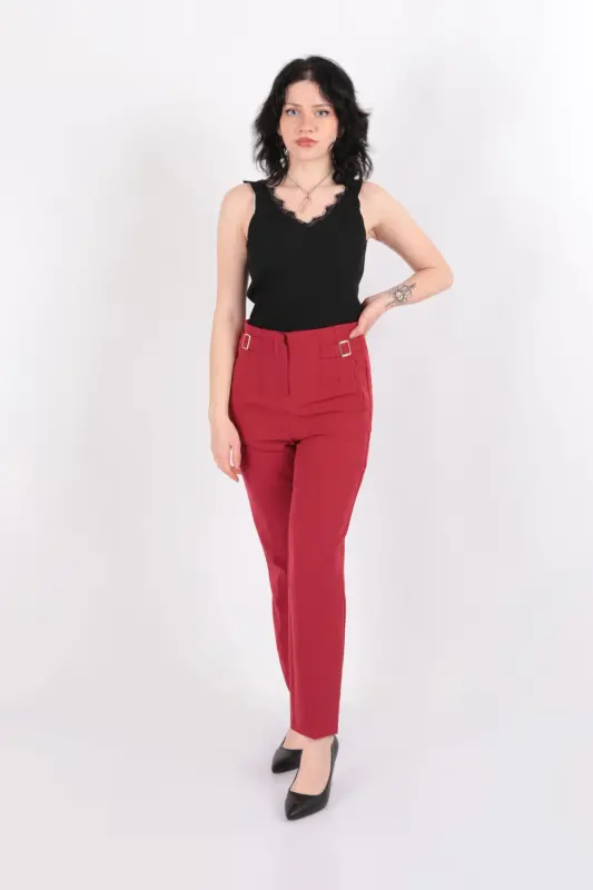 70609 Women's Trousers-BURGUNDY - AYHAN