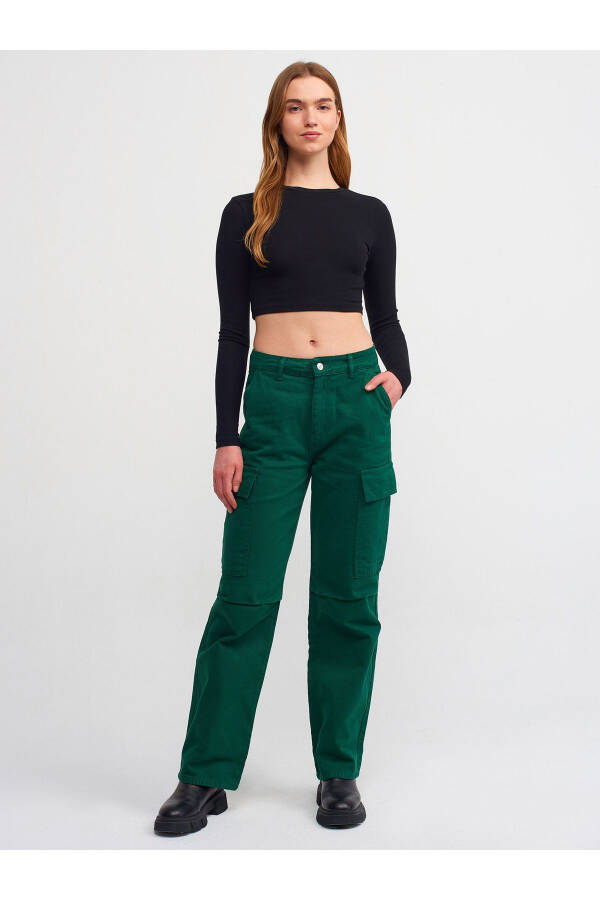 70828 Cargo Pocket Patchwork Denim Pants - Green - 13