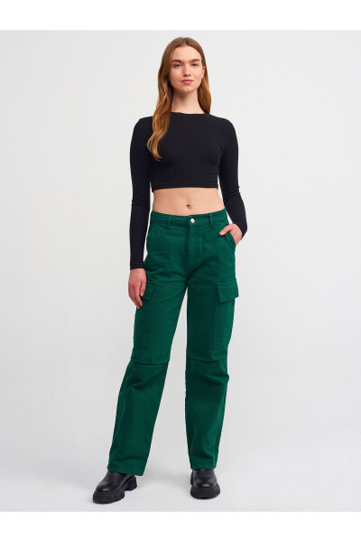 70828 Cargo Pocket Patchwork Denim Pants - Green - DILVIN